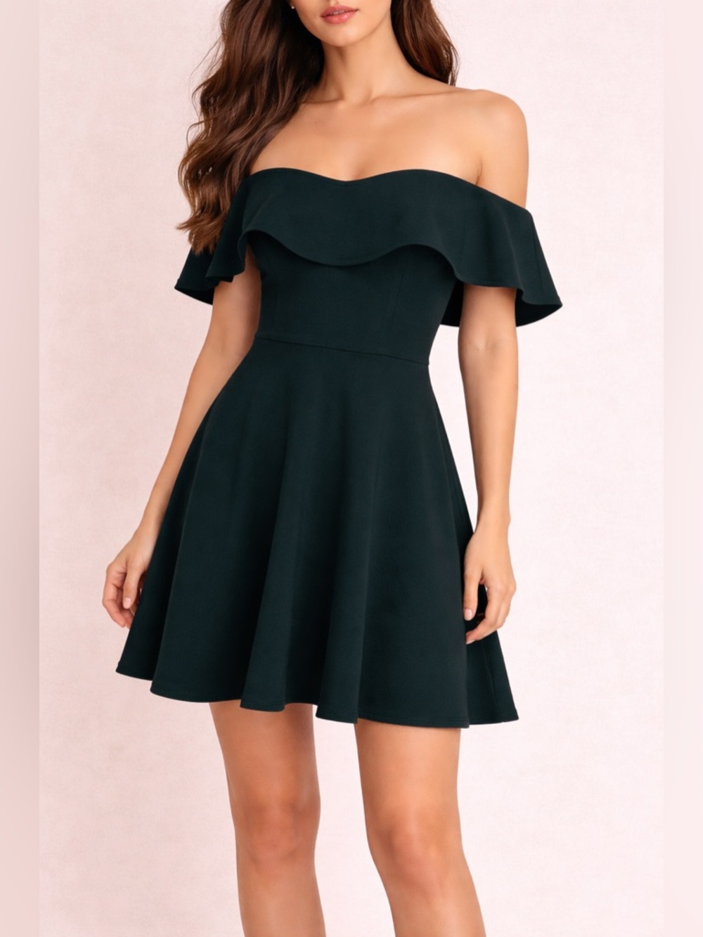 Windsor Off Shoulder Fit Flare Mini Dress Dark Green Size Small